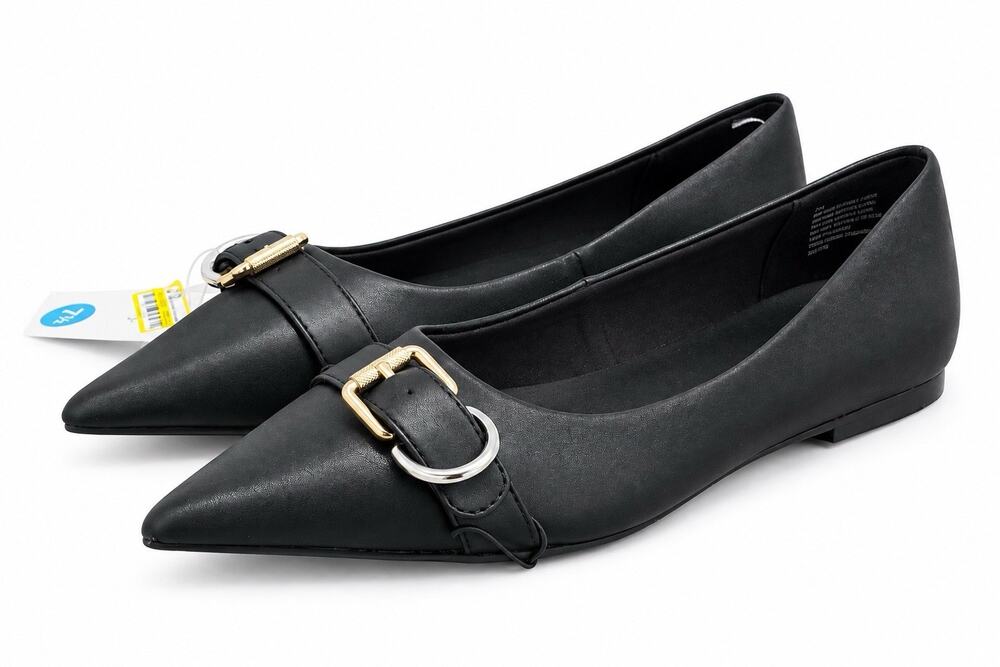 A New Day Women’s Black Pointed Toe Buckle Ballet Flats Size 7.5 New